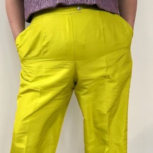 Vintage 90s Harvé Benard Chartruese Green Silk Trousers